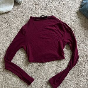 Naked wardrobe dark berry long sleeve mock neck crop top - small